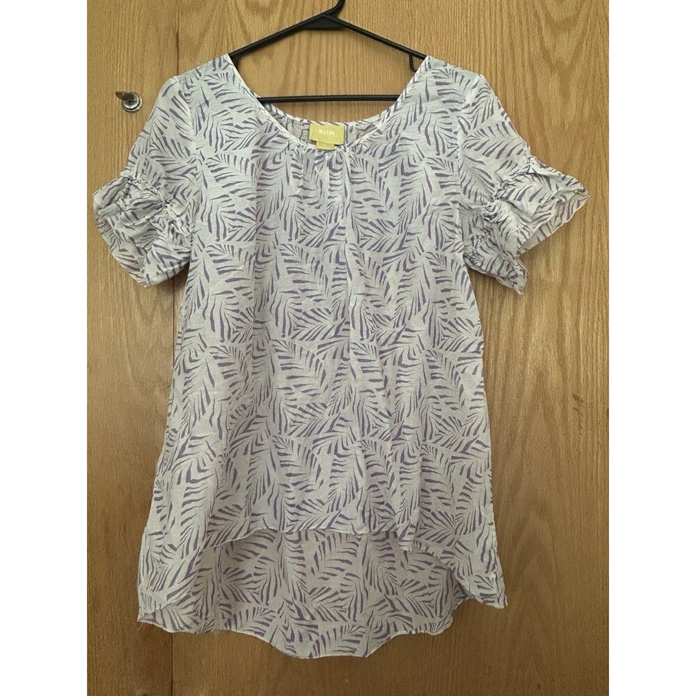 Maeve Anthropologie Silk Blend White Blouse With Purple Leaf Print Boho Sunny